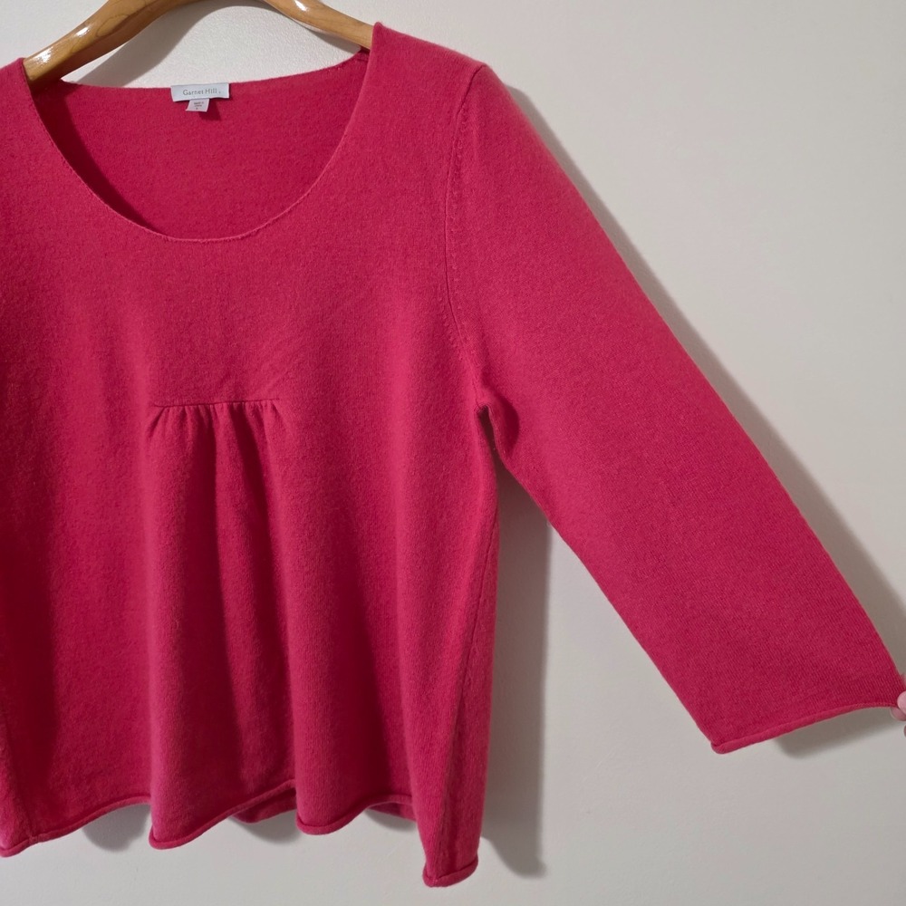 Garnet Hill 100% Cashmere Babydoll Sweater Sz L Pink Roll Hem Soft Girl Coquette - Picture 3 of 14